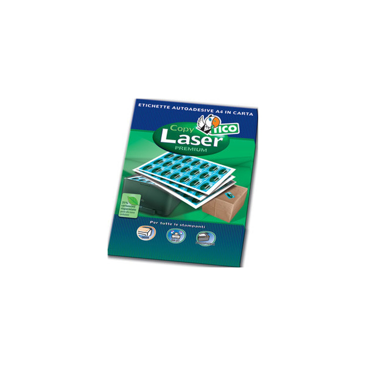 CAJA 100 HOJAS ETIQUETAS BLANCAS SIN MÁRGENES-LÁSER/LÁSER DE COLOR/INYECCIÓN DE TINTA/FOTOCOPIADORAS-105X37 MM TICO LP4W-10537